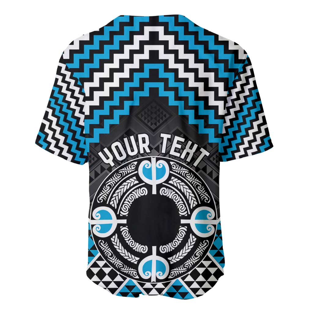 Personalised Aotearoa Niho Taniwha Motif Baseball Jersey Blue Style