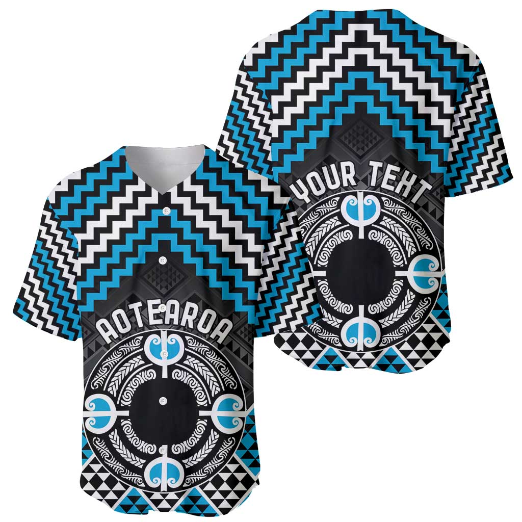 Personalised Aotearoa Niho Taniwha Motif Baseball Jersey Blue Style