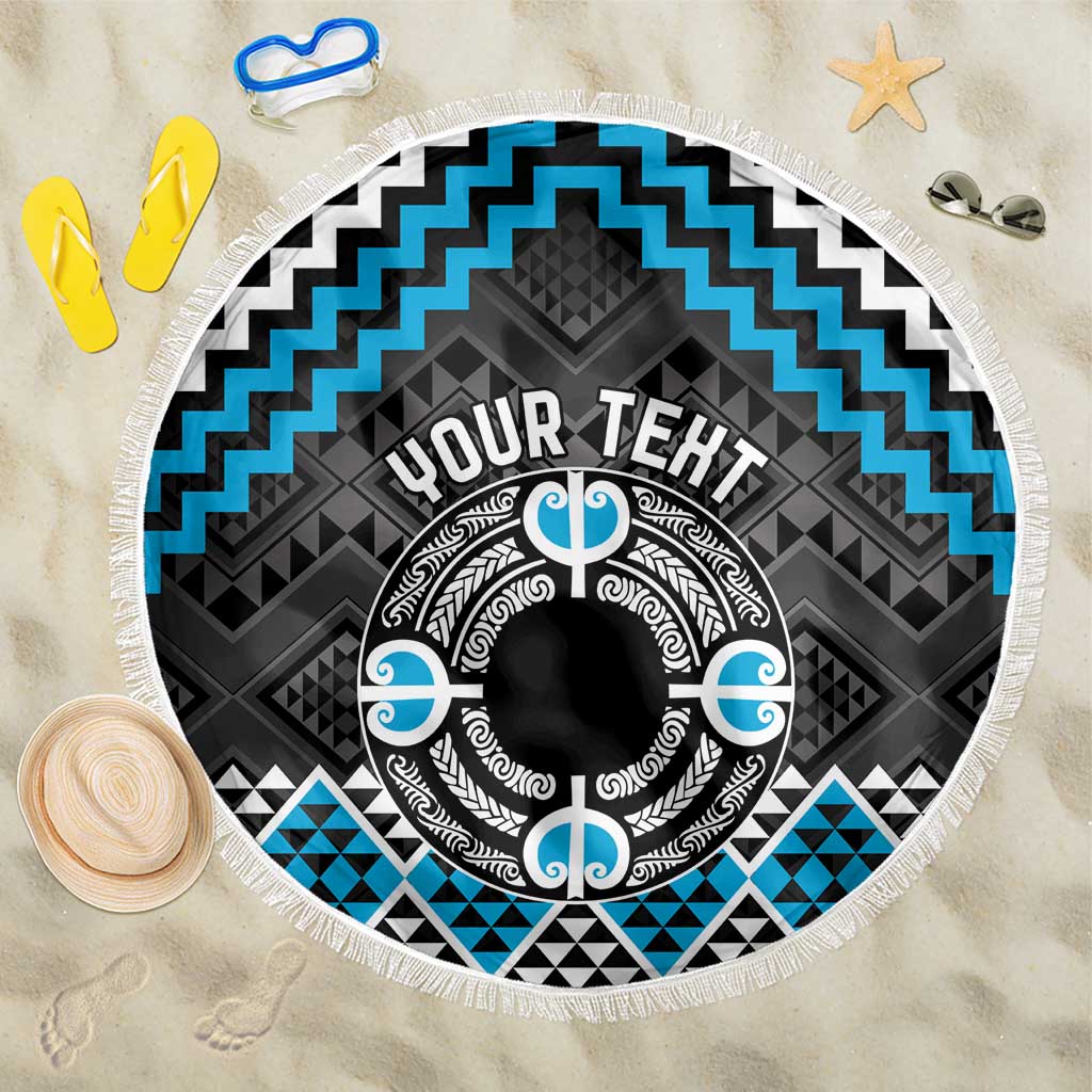 Personalised Aotearoa Niho Taniwha Motif Beach Blanket Blue Style LT9 One Size 150cm Blue - Polynesian Pride