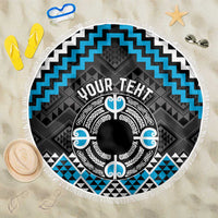 Personalised Aotearoa Niho Taniwha Motif Beach Blanket Blue Style LT9 One Size 150cm Blue - Polynesian Pride