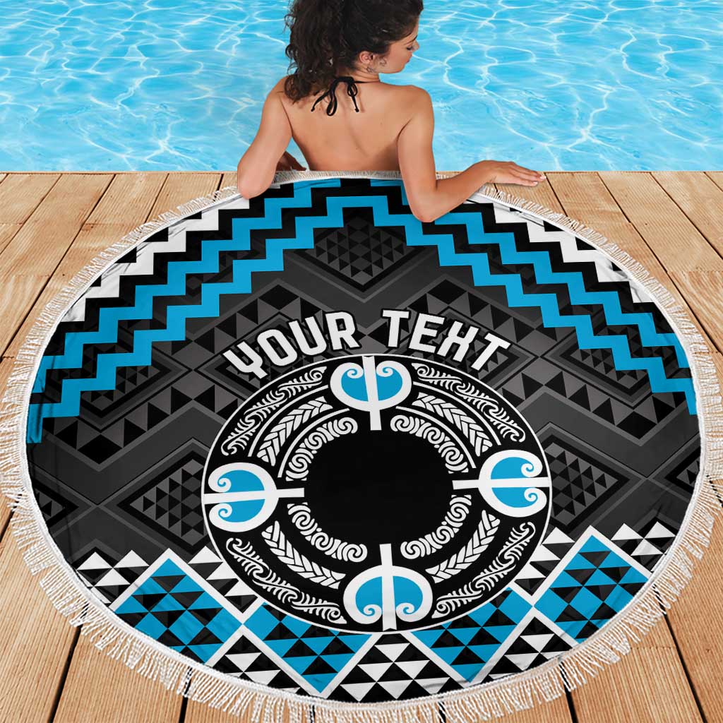 Personalised Aotearoa Niho Taniwha Motif Beach Blanket Blue Style LT9 - Polynesian Pride