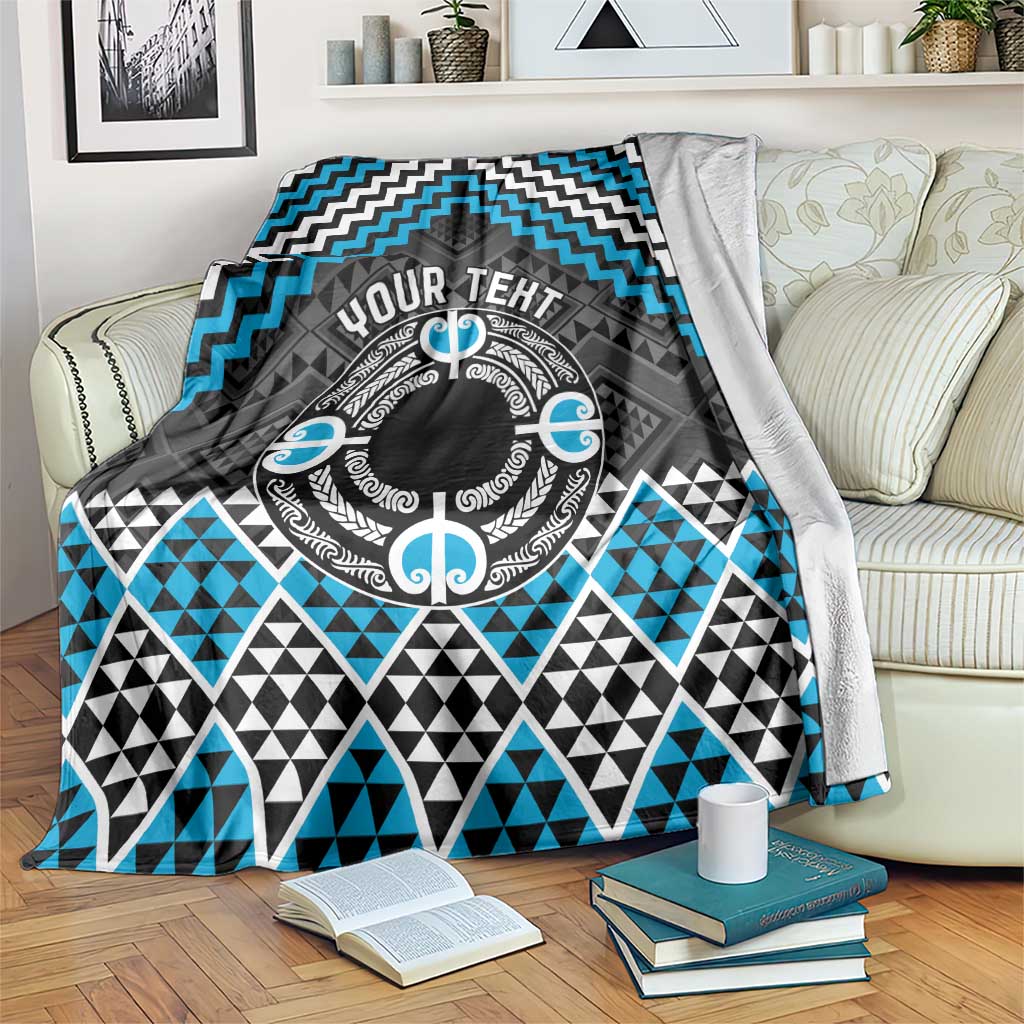 Personalised Aotearoa Niho Taniwha Motif Blanket Blue Style LT9 Blue - Polynesian Pride