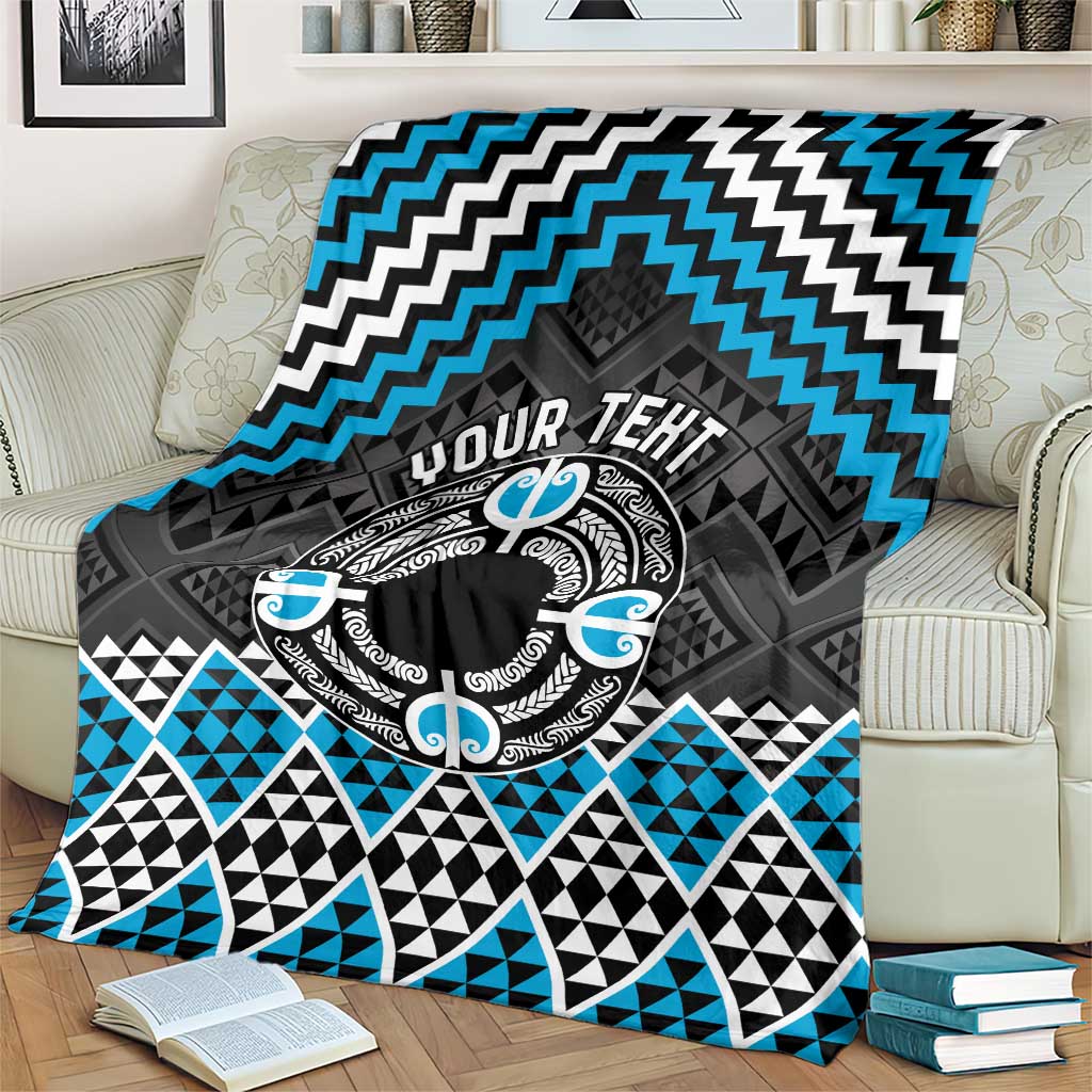 Personalised Aotearoa Niho Taniwha Motif Blanket Blue Style LT9 - Polynesian Pride