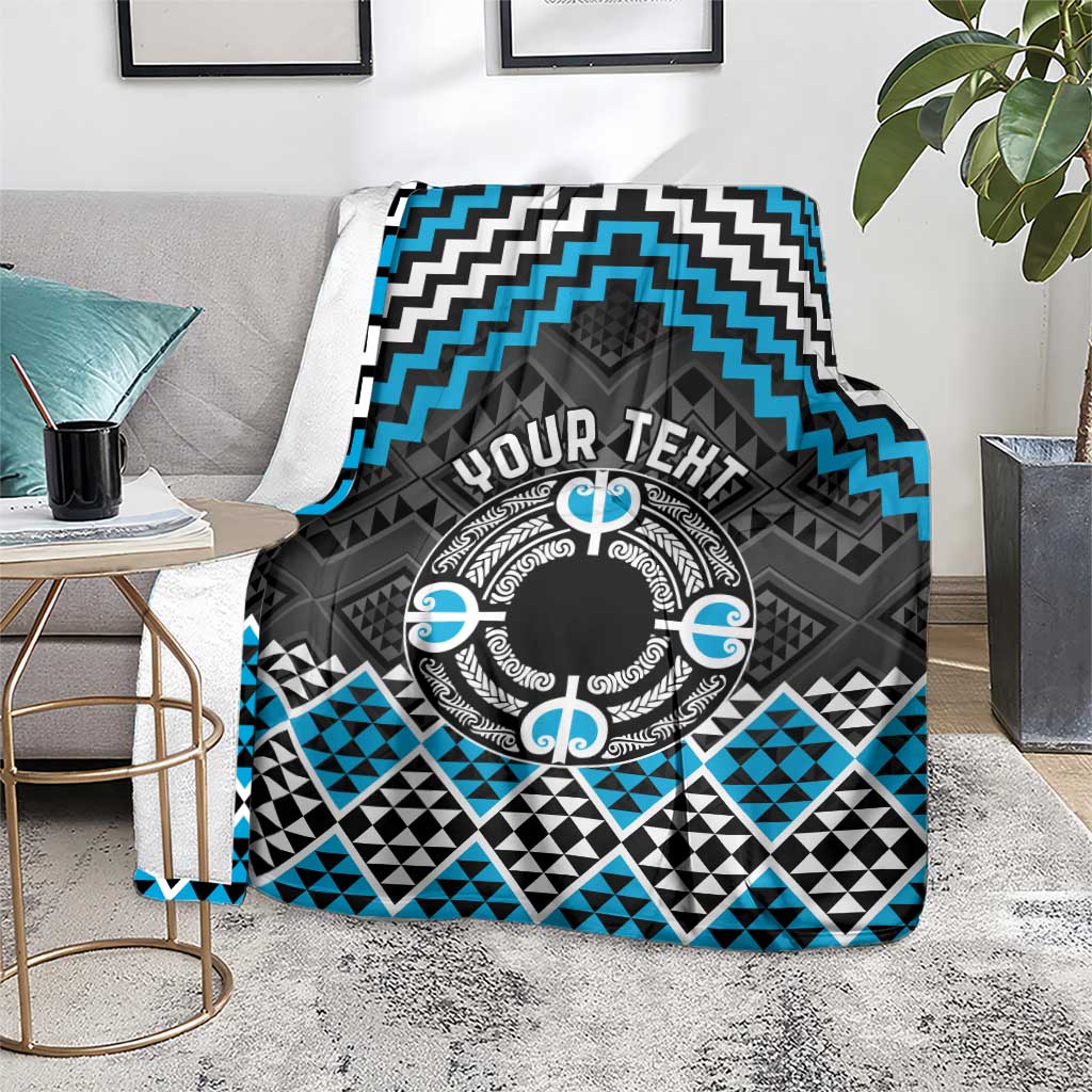 Personalised Aotearoa Niho Taniwha Motif Blanket Blue Style LT9 - Polynesian Pride