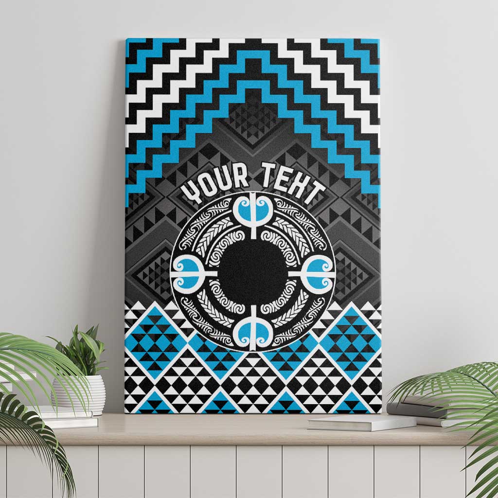 Personalised Aotearoa Niho Taniwha Motif Canvas Wall Art Blue Style LT9 - Polynesian Pride