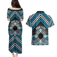 Personalised Aotearoa Niho Taniwha Motif Couples Matching Puletasi and Hawaiian Shirt Blue Style LT9 - Polynesian Pride