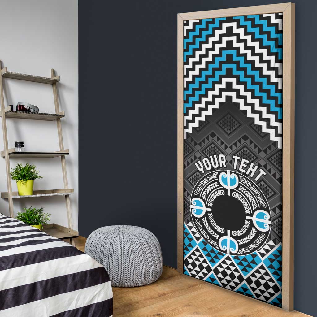 Personalised Aotearoa Niho Taniwha Motif Door Cover Blue Style - Polynesian Pride