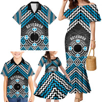 Personalised Aotearoa Niho Taniwha Motif Family Matching Mermaid Dress and Hawaiian Shirt Blue Style