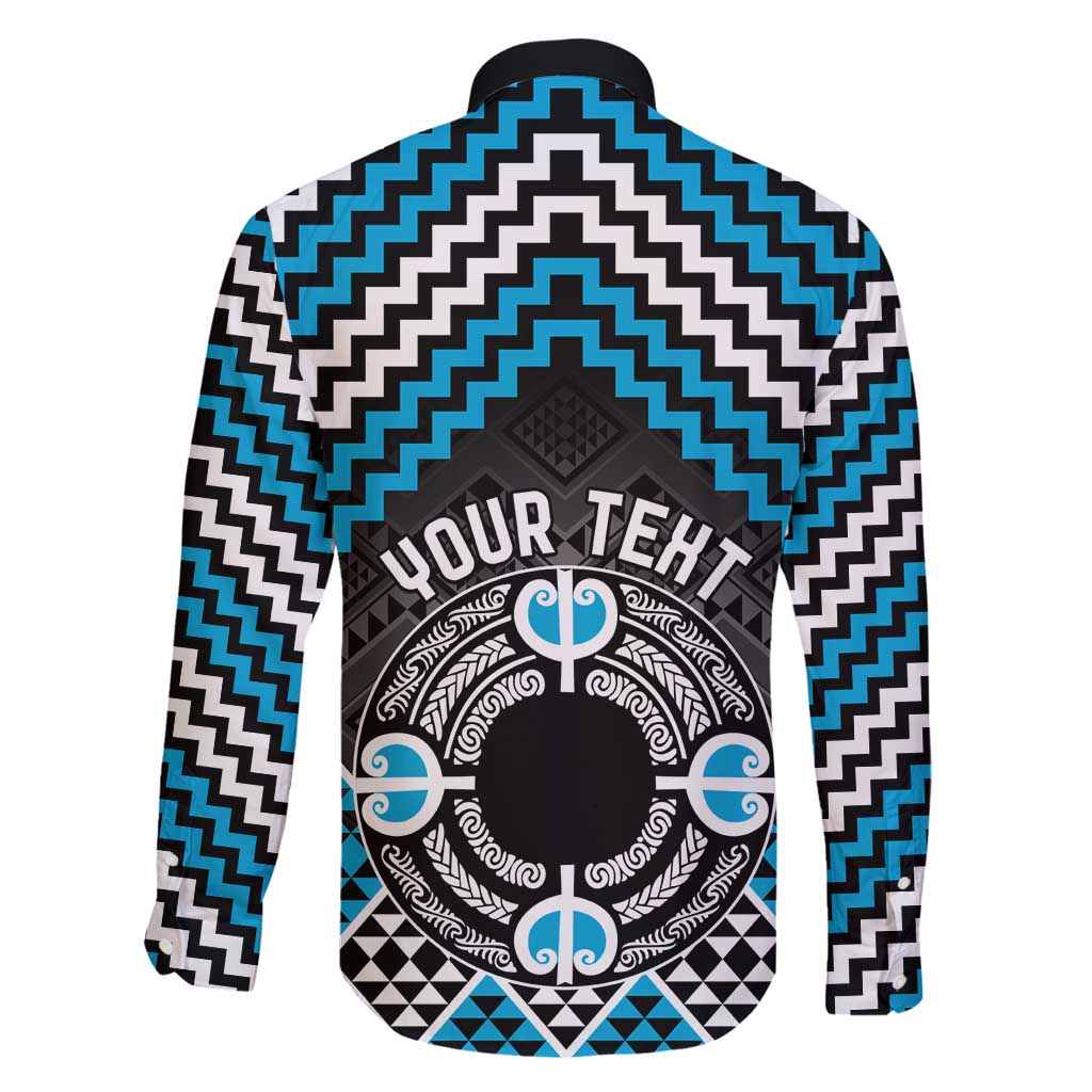 Personalised Aotearoa Niho Taniwha Motif Family Matching Mermaid Dress and Hawaiian Shirt Blue Style