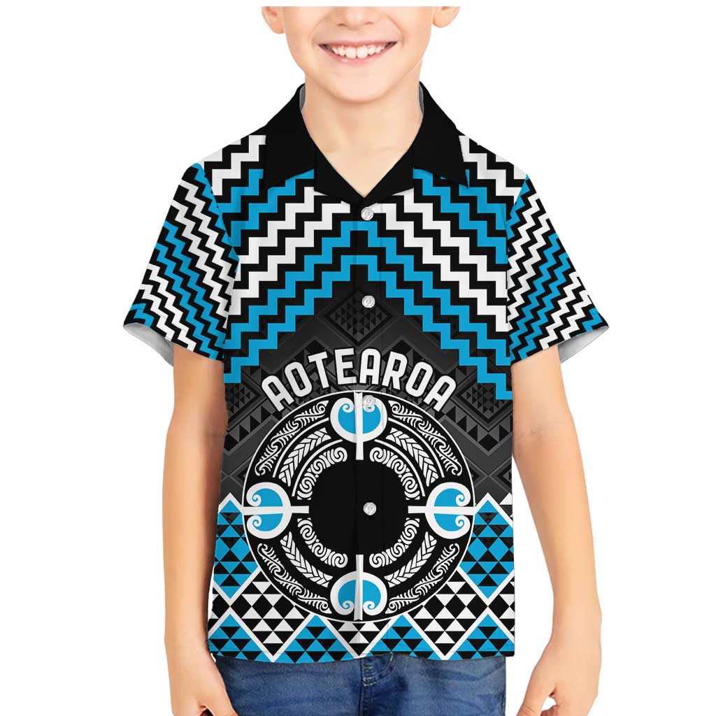 Personalised Aotearoa Niho Taniwha Motif Family Matching Mermaid Dress and Hawaiian Shirt Blue Style