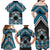 Personalised Aotearoa Niho Taniwha Motif Family Matching Off Shoulder Maxi Dress and Hawaiian Shirt Blue Style