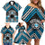 Personalised Aotearoa Niho Taniwha Motif Family Matching Off Shoulder Short Dress and Hawaiian Shirt Blue Style