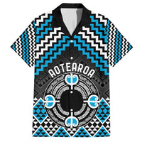 Personalised Aotearoa Niho Taniwha Motif Family Matching Puletasi and Hawaiian Shirt Blue Style