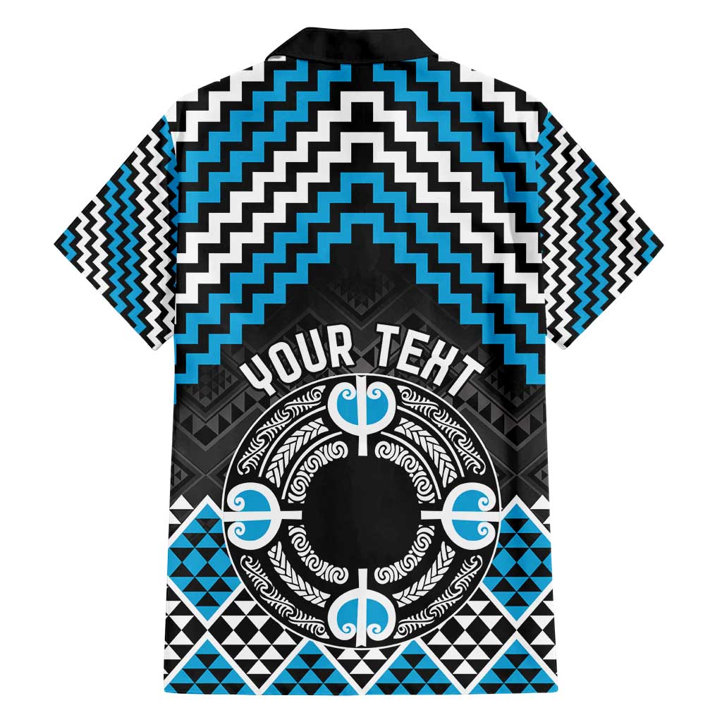 Personalised Aotearoa Niho Taniwha Motif Family Matching Puletasi and Hawaiian Shirt Blue Style