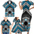 Personalised Aotearoa Niho Taniwha Motif Family Matching Short Sleeve Bodycon Dress and Hawaiian Shirt Blue Style