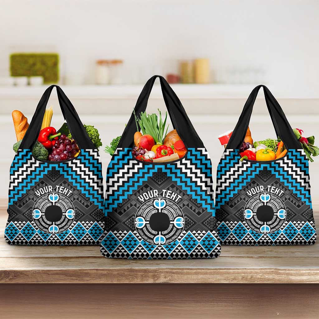 Personalised Aotearoa Niho Taniwha Motif Grocery Bag Blue Style LT9 3-pack One Size Blue - Polynesian Pride