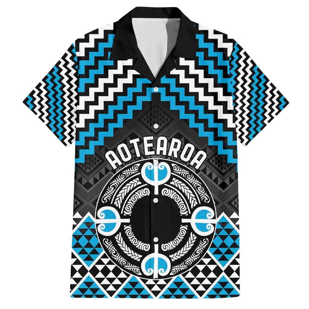 Personalised Aotearoa Niho Taniwha Motif Hawaiian Shirt Blue Style LT9 Blue - Polynesian Pride