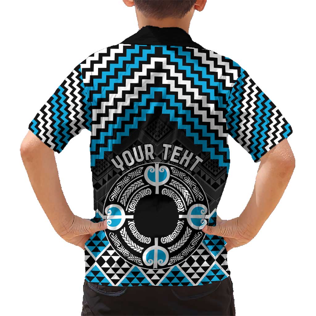 Personalised Aotearoa Niho Taniwha Motif Kid Hawaiian Shirt Blue Style