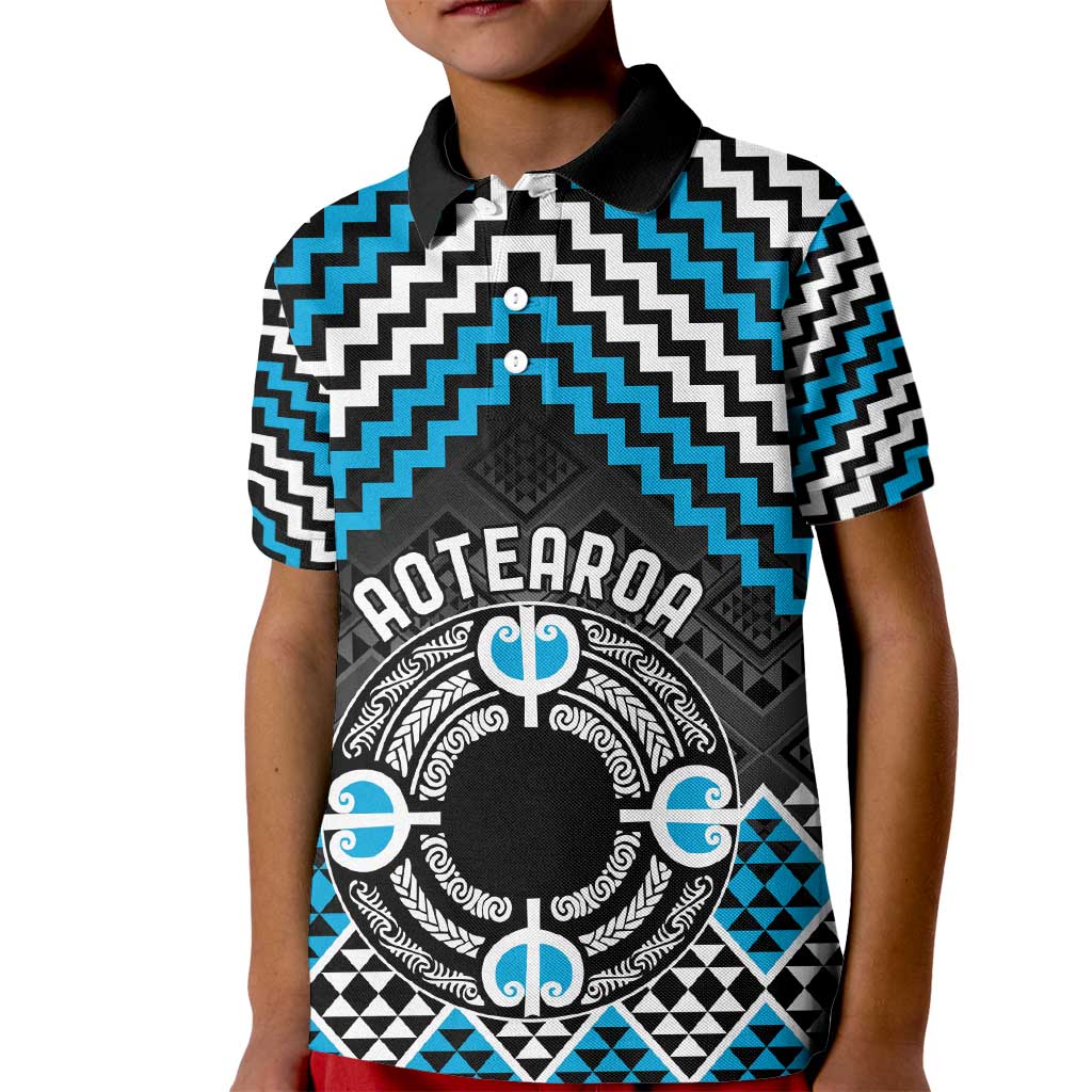 Personalised Aotearoa Niho Taniwha Motif Kid Polo Shirt Blue Style