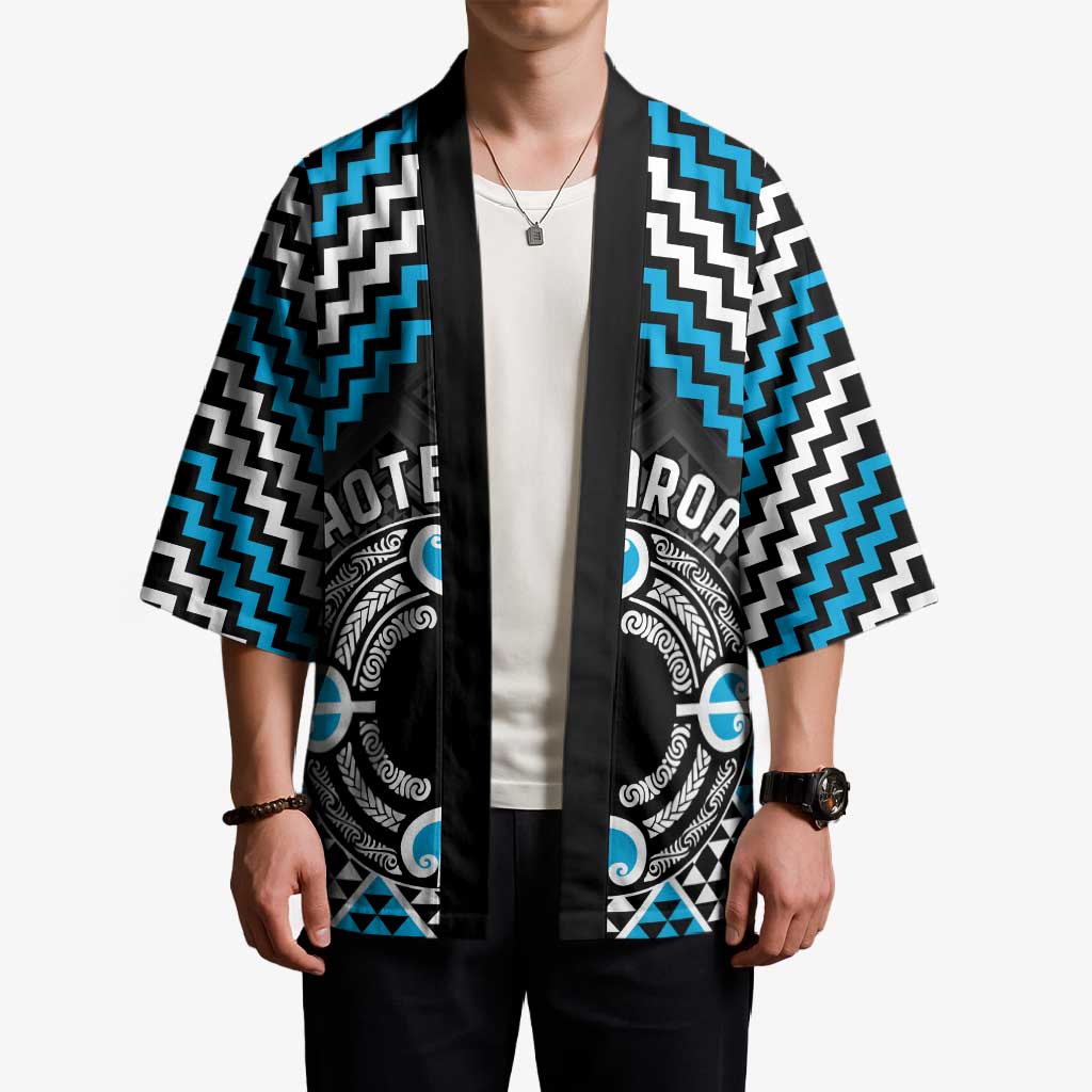 Personalised Aotearoa Niho Taniwha Motif Kimono Blue Style - Polynesian Pride