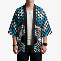 Personalised Aotearoa Niho Taniwha Motif Kimono Blue Style - Polynesian Pride