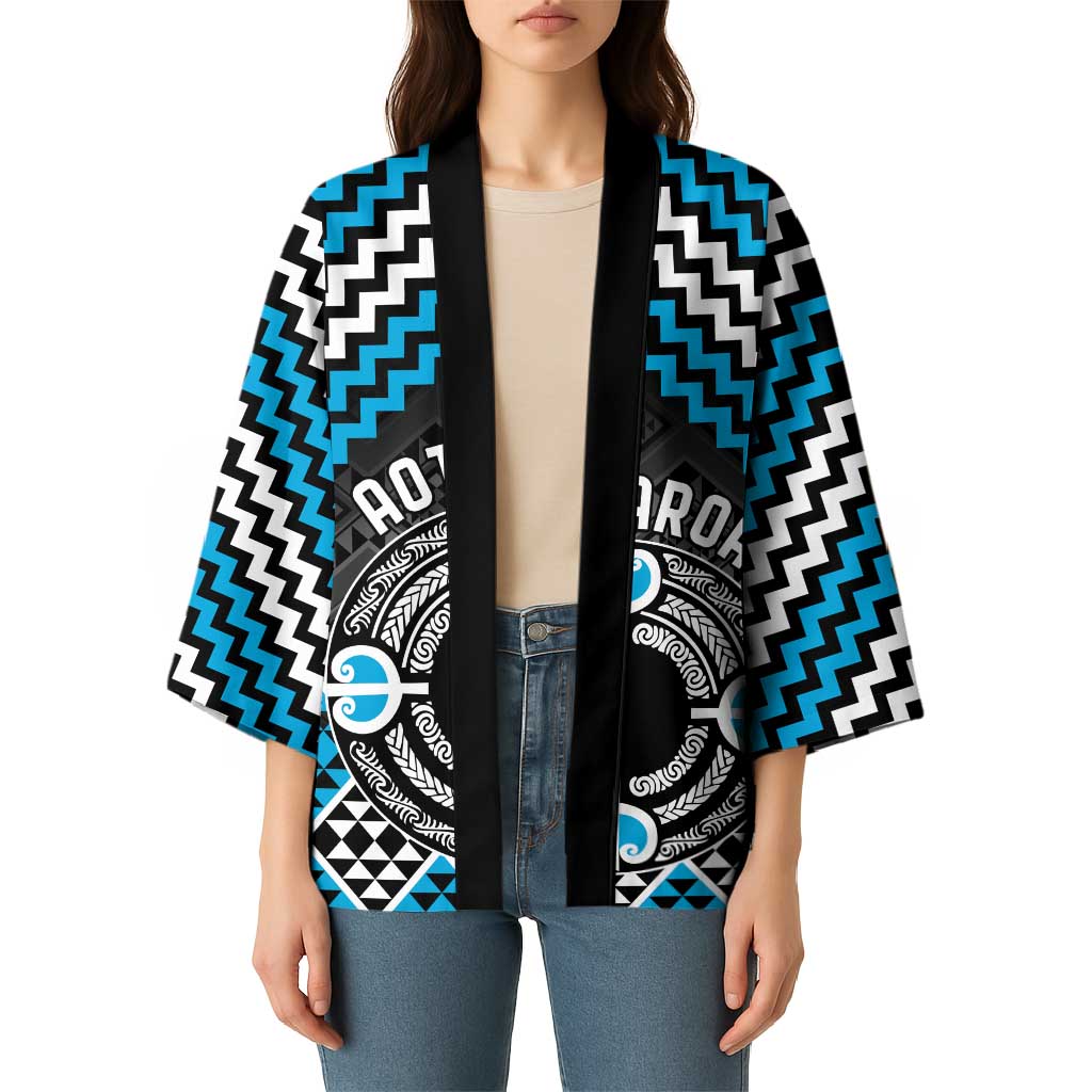 Personalised Aotearoa Niho Taniwha Motif Kimono Blue Style - Polynesian Pride