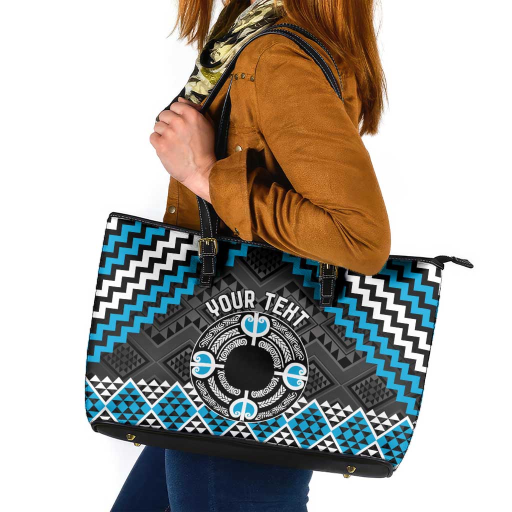 Personalised Aotearoa Niho Taniwha Motif Leather Tote Bag Blue Style