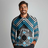 Personalised Aotearoa Niho Taniwha Motif Long Sleeve Polo Shirt Blue Style