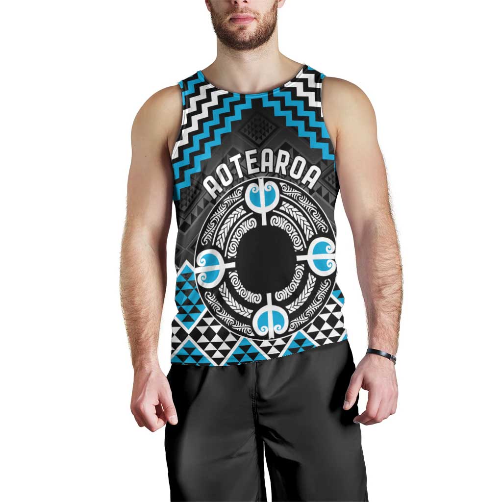 Personalised Aotearoa Niho Taniwha Motif Men Tank Top Blue Style LT9 - Polynesian Pride