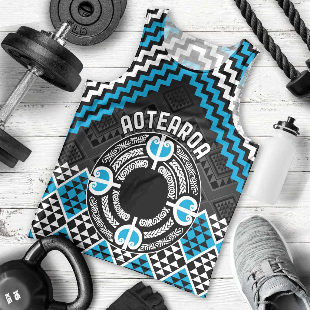 Personalised Aotearoa Niho Taniwha Motif Men Tank Top Blue Style LT9 - Polynesian Pride