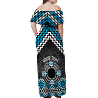 Personalised Aotearoa Niho Taniwha Motif Off Shoulder Maxi Dress Blue Style LT9 - Polynesian Pride