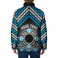 Personalised Aotearoa Niho Taniwha Motif Padded Jacket Blue Style - Polynesian Pride