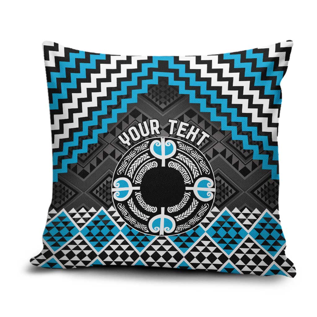 Personalised Aotearoa Niho Taniwha Motif Pillow Cover Blue Style - Polynesian Pride