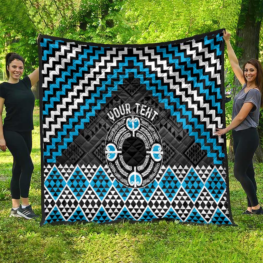 Personalised Aotearoa Niho Taniwha Motif Quilt Blue Style
