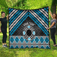 Personalised Aotearoa Niho Taniwha Motif Quilt Blue Style