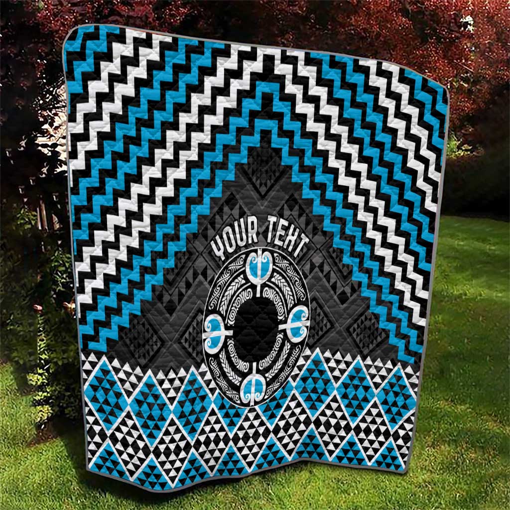 Personalised Aotearoa Niho Taniwha Motif Quilt Blue Style