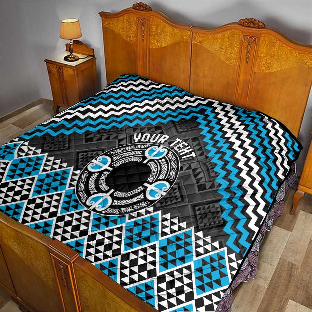Personalised Aotearoa Niho Taniwha Motif Quilt Blue Style