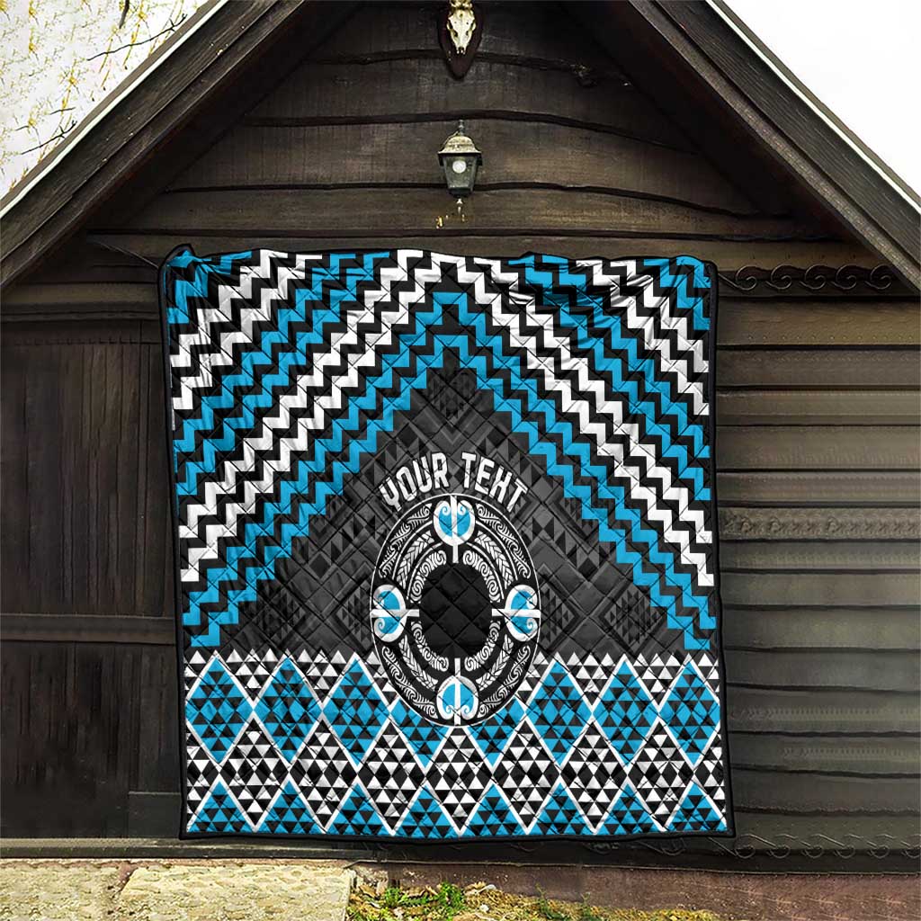 Personalised Aotearoa Niho Taniwha Motif Quilt Blue Style