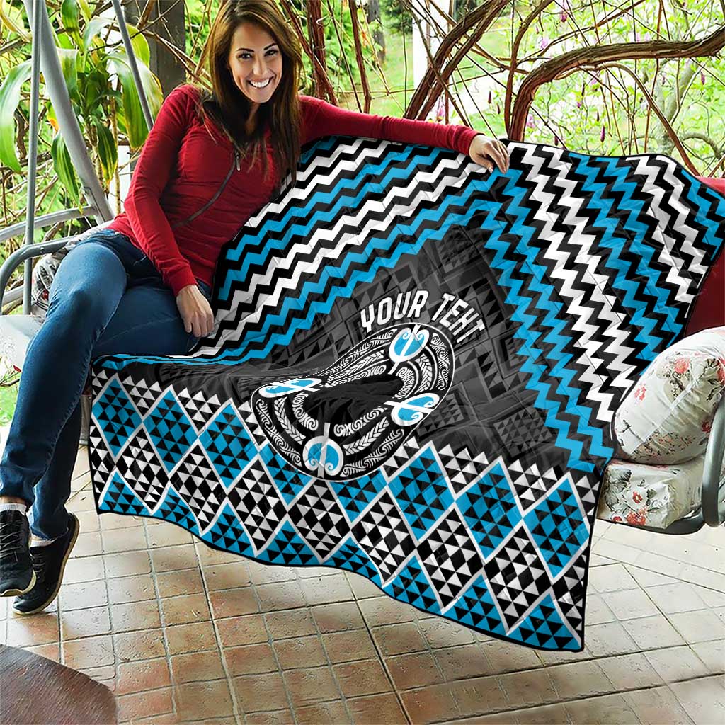 Personalised Aotearoa Niho Taniwha Motif Quilt Blue Style