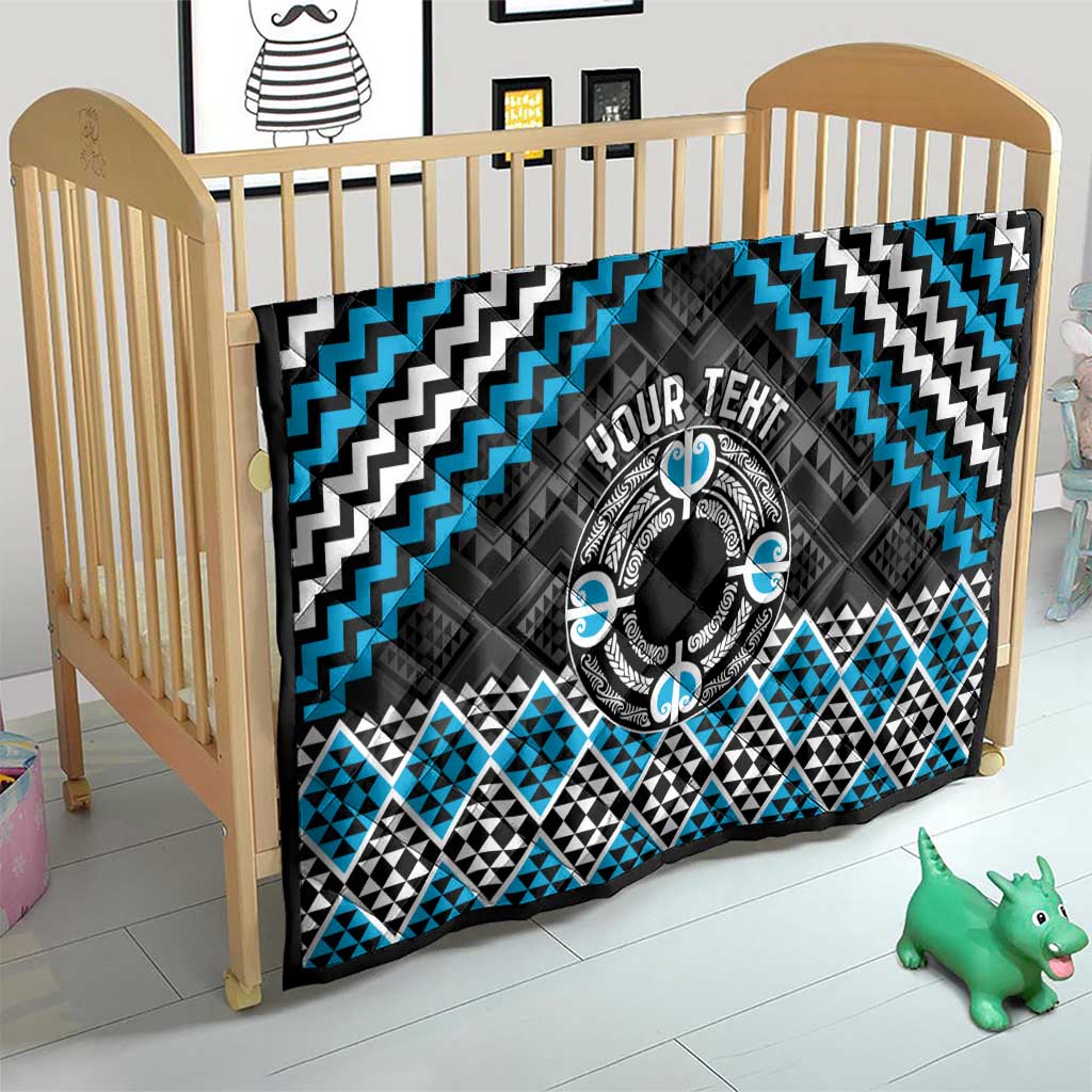 Personalised Aotearoa Niho Taniwha Motif Quilt Blue Style