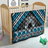 Personalised Aotearoa Niho Taniwha Motif Quilt Blue Style