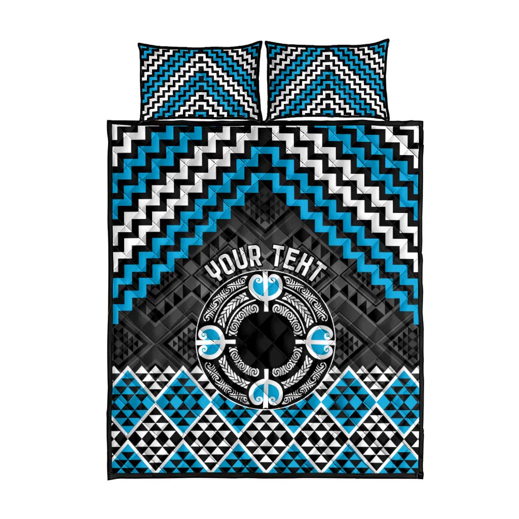 Personalised Aotearoa Niho Taniwha Motif Quilt Bed Set Blue Style LT9 - Polynesian Pride