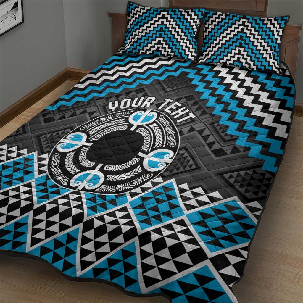 Personalised Aotearoa Niho Taniwha Motif Quilt Bed Set Blue Style LT9 - Polynesian Pride