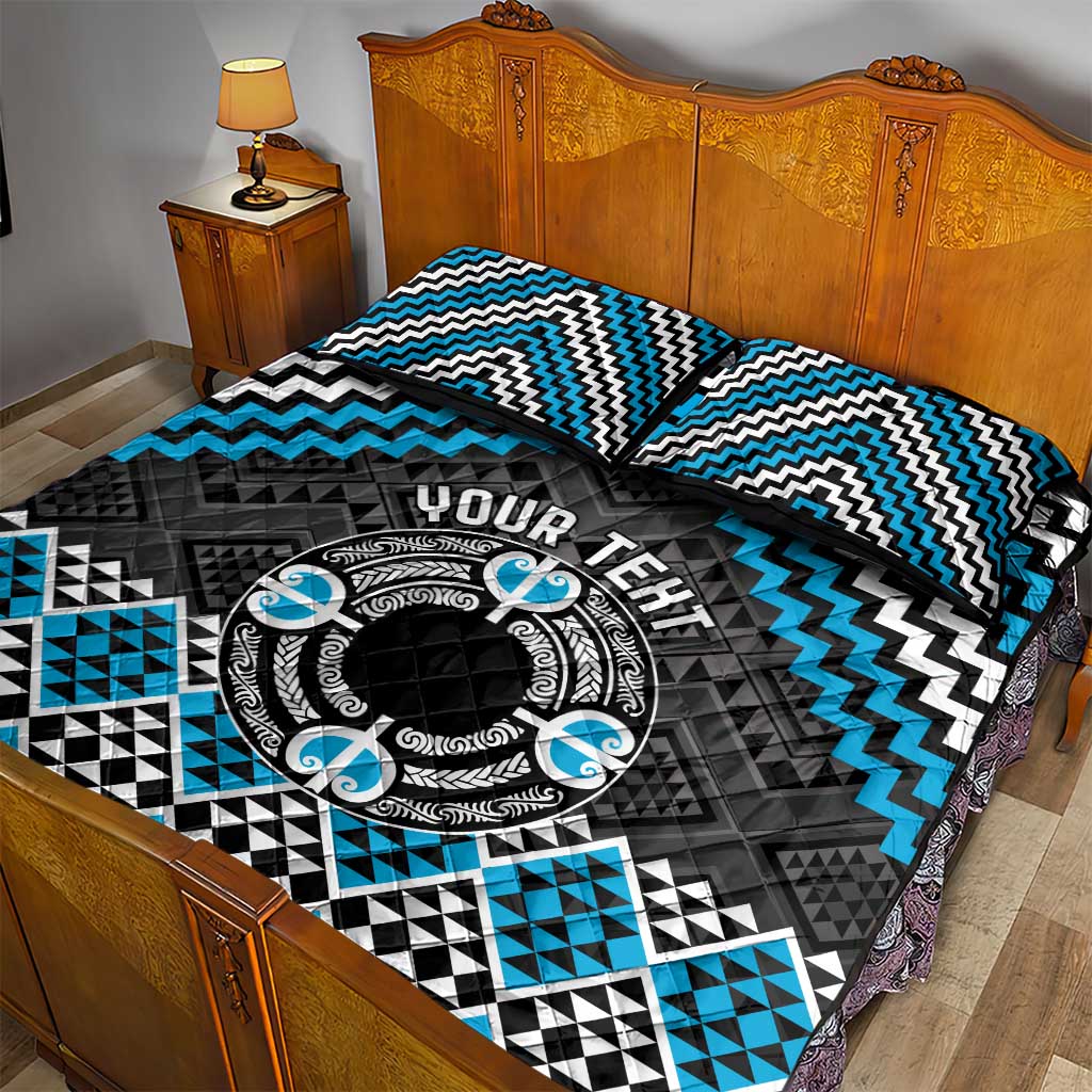 Personalised Aotearoa Niho Taniwha Motif Quilt Bed Set Blue Style LT9 - Polynesian Pride