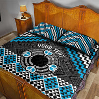 Personalised Aotearoa Niho Taniwha Motif Quilt Bed Set Blue Style LT9 - Polynesian Pride