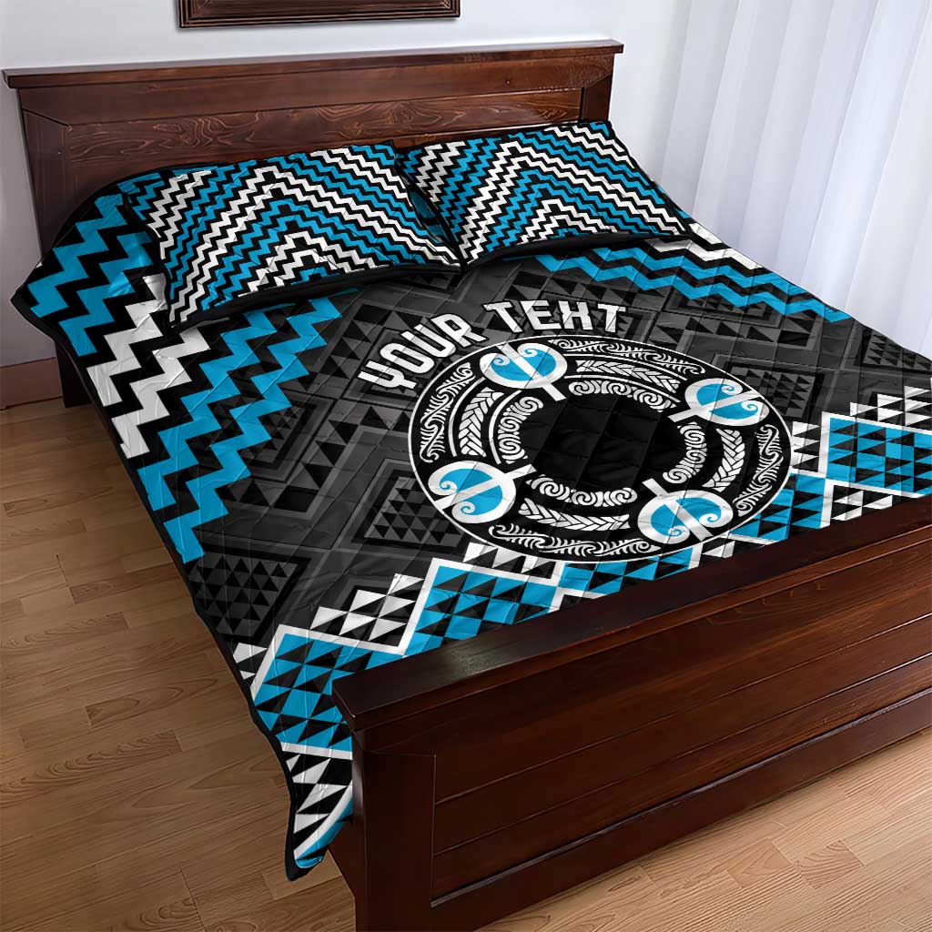 Personalised Aotearoa Niho Taniwha Motif Quilt Bed Set Blue Style LT9 - Polynesian Pride