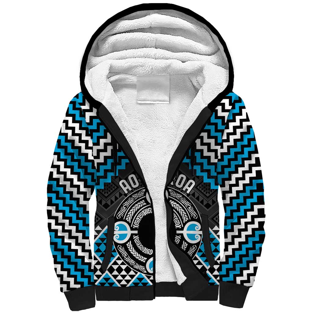 Personalised Aotearoa Niho Taniwha Motif Sherpa Hoodie Blue Style LT9 Unisex Blue - Polynesian Pride