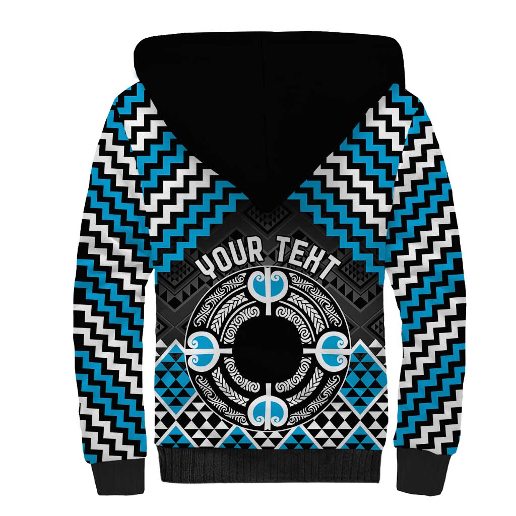 Personalised Aotearoa Niho Taniwha Motif Sherpa Hoodie Blue Style LT9 - Polynesian Pride