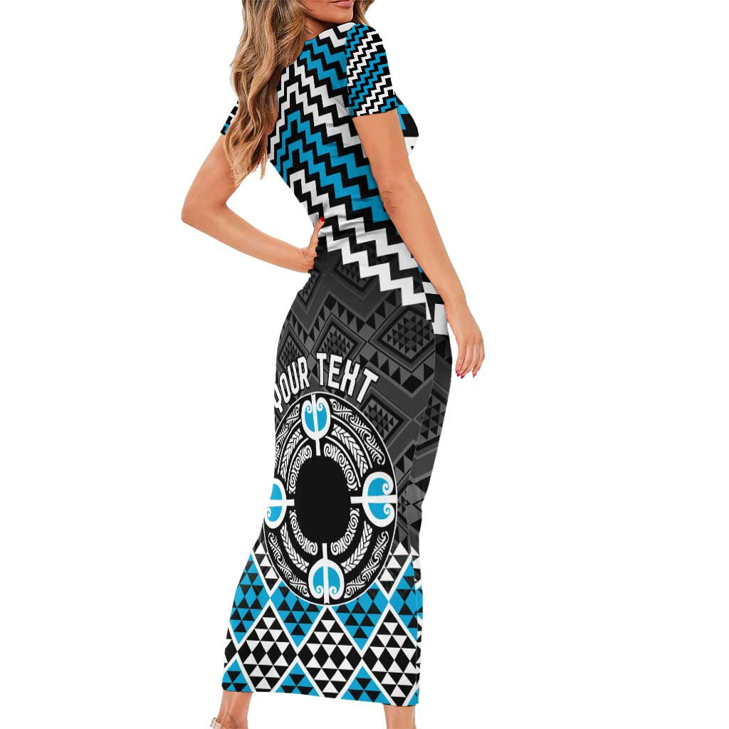 Personalised Aotearoa Niho Taniwha Motif Short Sleeve Bodycon Dress Blue Style