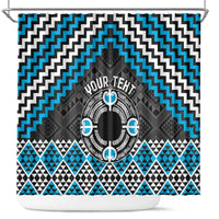 Personalised Aotearoa Niho Taniwha Motif Shower Curtain Blue Style